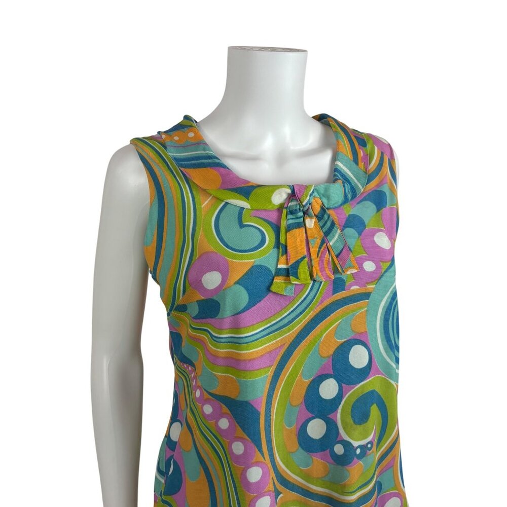 Vintage 60s Trippy Dress Womens Small Colorful Psychedelic Swirl Print Shift - Picture 5 of 10